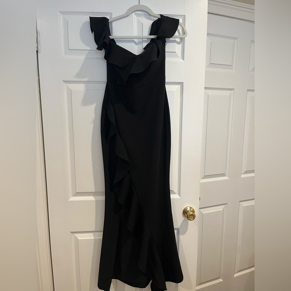 LIKELY SIZE 0 black gown off shoulder